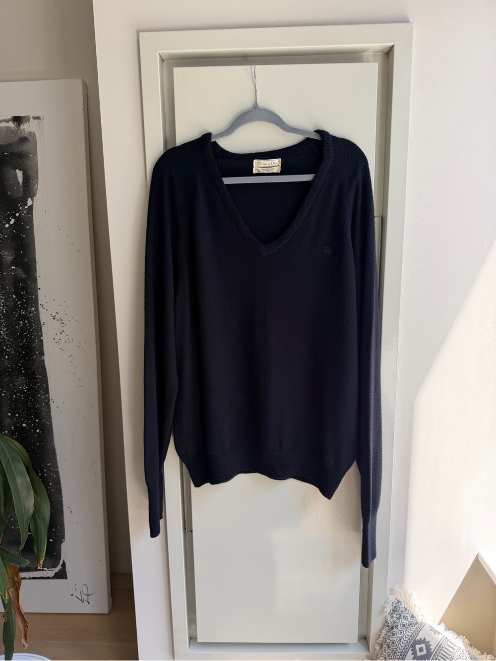 Christian Dior V-Neck Women's Vintage Sweater - Black